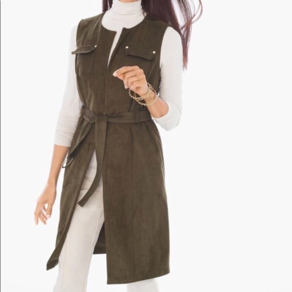 Chico's Olive Colored Sleeveless Belted Tunic Vest